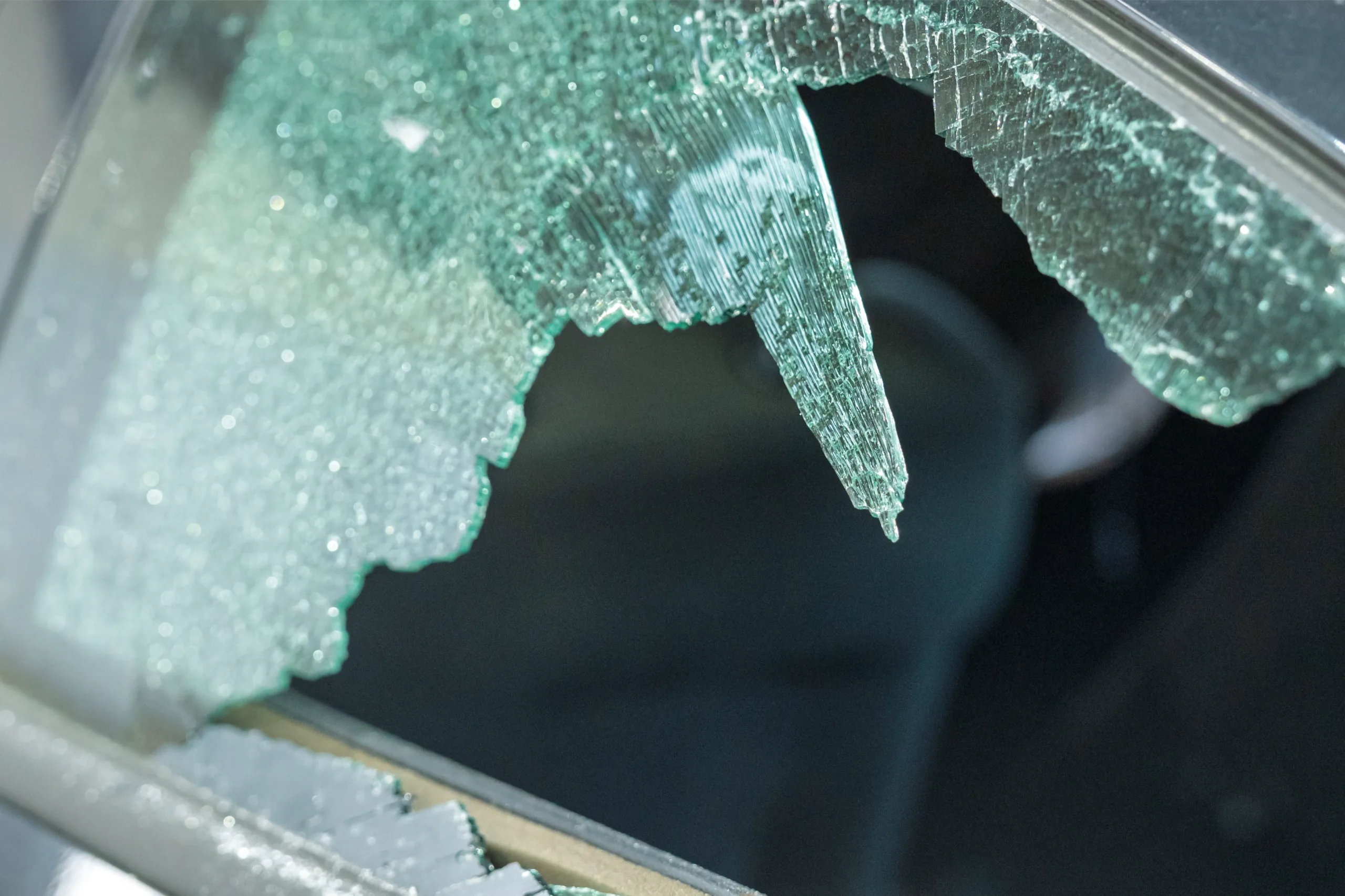smashed car window glass